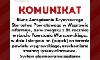 Komunikat Biura Zarządzania Kryzysowego Starostwa Powiatowego w Węgrowie
